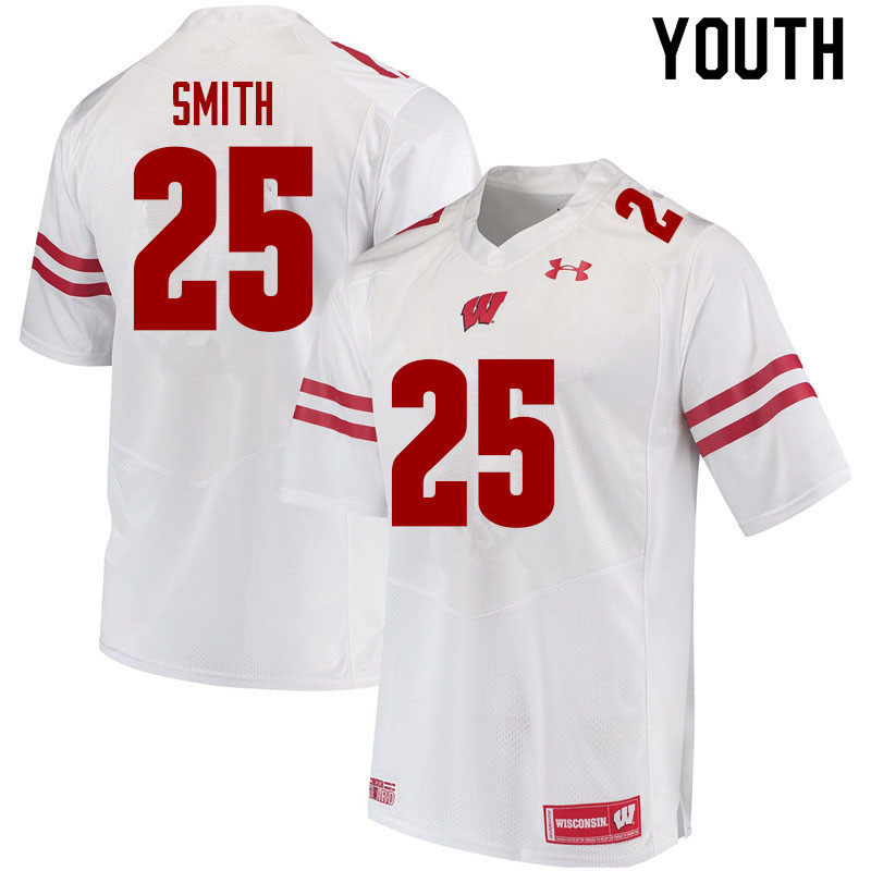 Wisconsin Badgers Youth #25 Isaac Smith NCAA Under Armour Authentic White College Stitched Football Jersey IH40C87EP